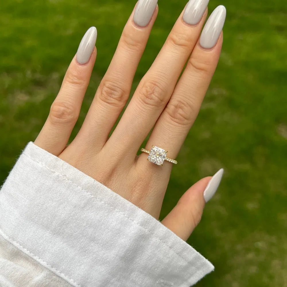 Sterling silver cube sugar ring with ice flower cut zircon, geometric quadrilateral design, women's sizes 5 to 9