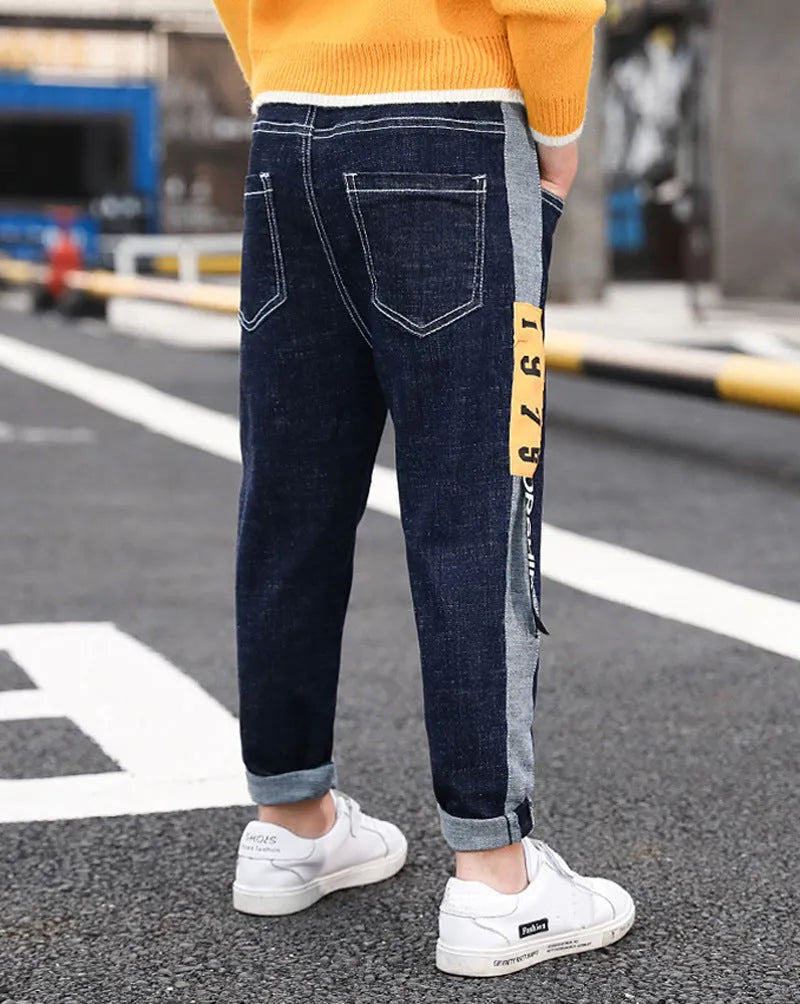 CUHK boys cotton straight casual trousers in dark blue with mid-waist fit suitable for heights 110 to 150 cm