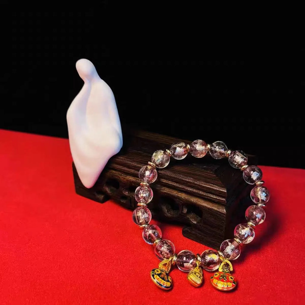 Glass bracelet with geometric shapes and auspicious patterns using ancient French glaze year technique