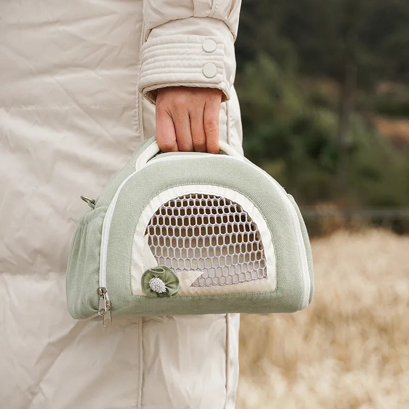 Hamster breathable crossbody handbag in rubber powder colour made of mesh and elastic fabric