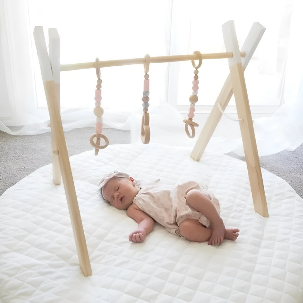Wooden baby infant fitness frame decorative toy polished wood 47.5cm height multi-colour