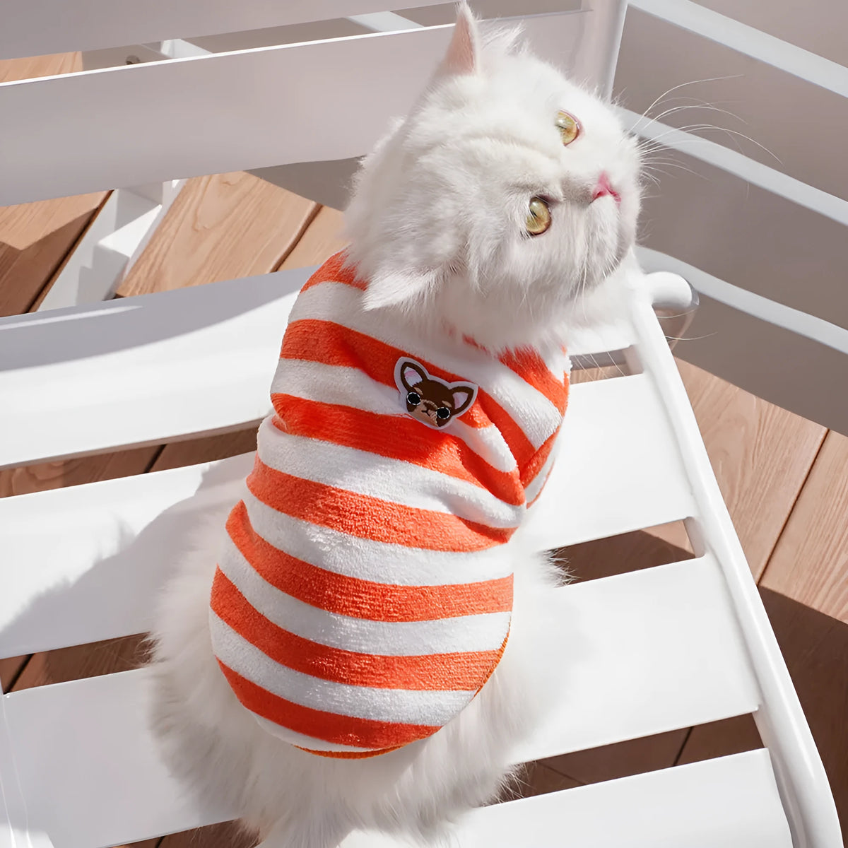 Embroidered fluffy polyester dog cat jacket in striped colour, XS-XXL chest 30-55cm