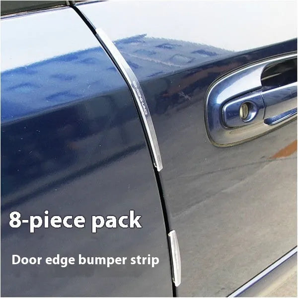 Close-up of a white flexible PVC car door edge protector strip on a roll, showing its profile and adhesive backing.