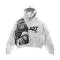 Retro Y2K hoodie cardigan with alphabet print, loose fit, zipper closure, and hooded collar in black