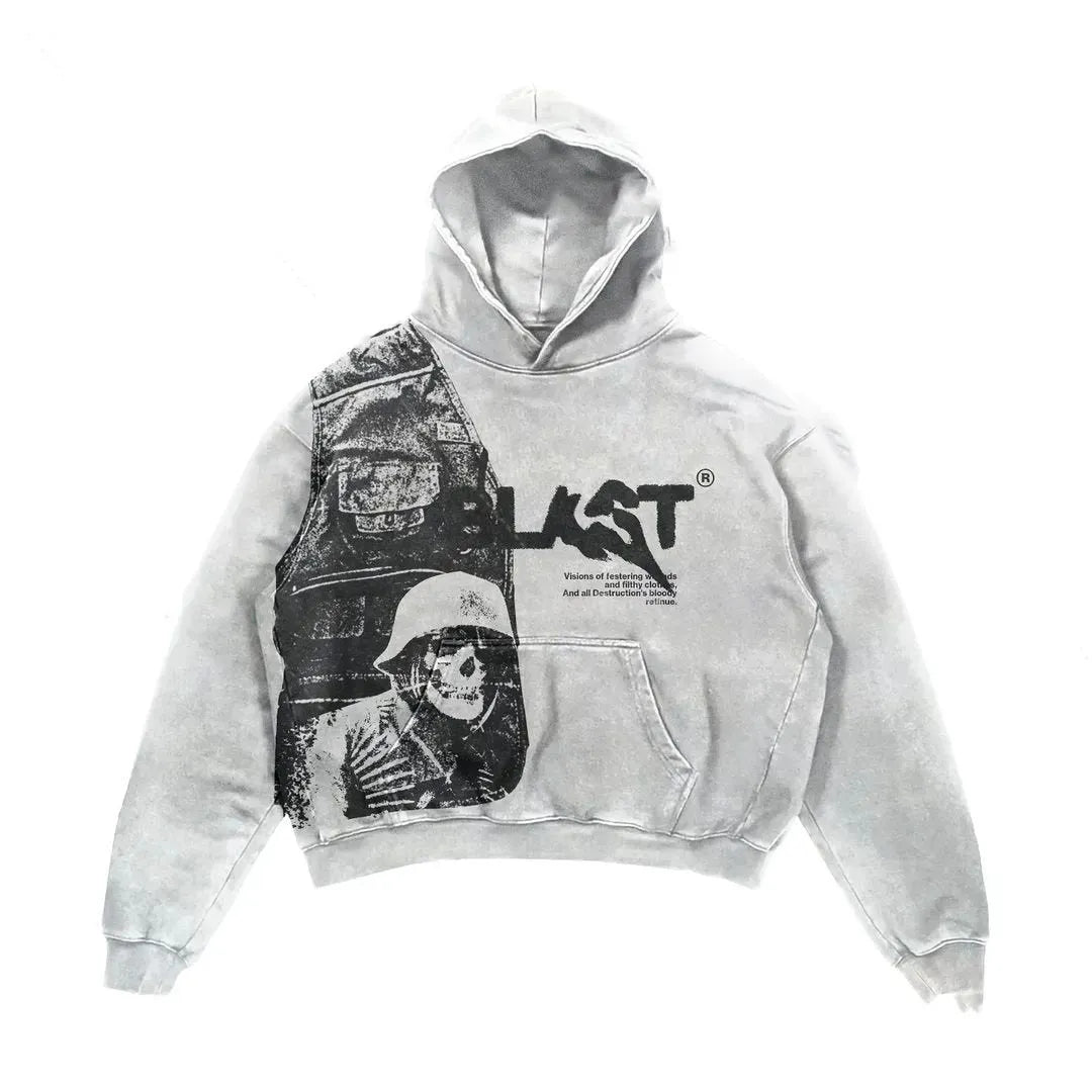 Retro Y2K hoodie cardigan with alphabet print, loose fit, zipper closure, and hooded collar in black