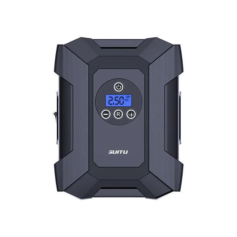 Portable 120W car air pump with digital display, LED light, and 300cm power cord for SUV tyre inflation