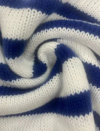 Sapphire Blue striped knitted pullover with contrast colour detailing and round neck