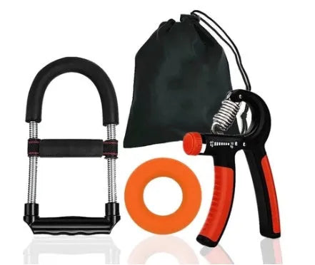 Adjustable handle set with 45LB wrist force former, hand gripper, and finger exerciser or grip ring in ABS TPR