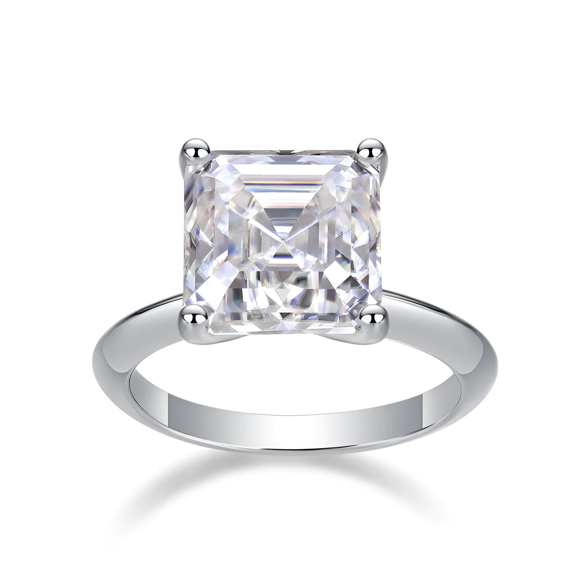 Heart-shaped moissanite wedding ring set in S925 silver with platinum plating, square 10x10mm stone, sizes 5-9, gift box