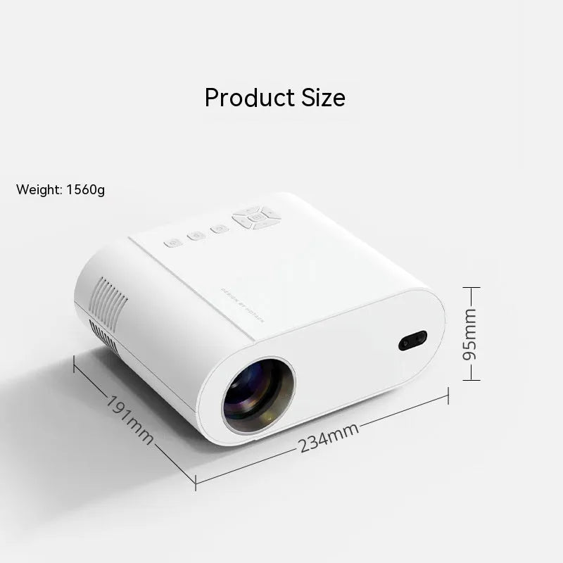 White T07 Full HD smart projector with remote control on flat surface