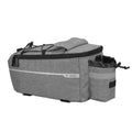 Black rear seat bag attached to mountain bike rear rack, 10L polyester pannier
