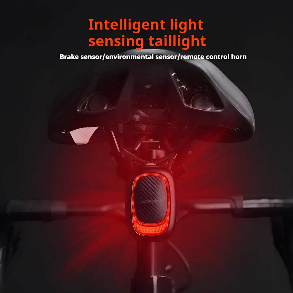 Compact bicycle taillight with intelligent brake sensing and wireless remote control, 5.4x3.6x3.1cm