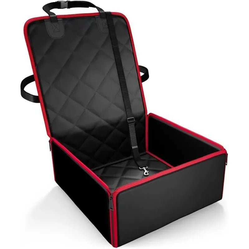 Black car pet pad with non-slip base measuring 42x42x20cm for front seat dog travel