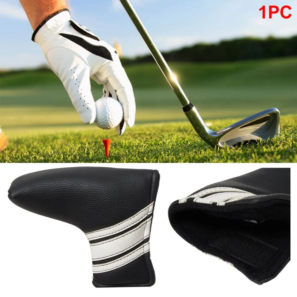 Black PU leather golf push rod sleeve, a protective cover for a single golf club.
