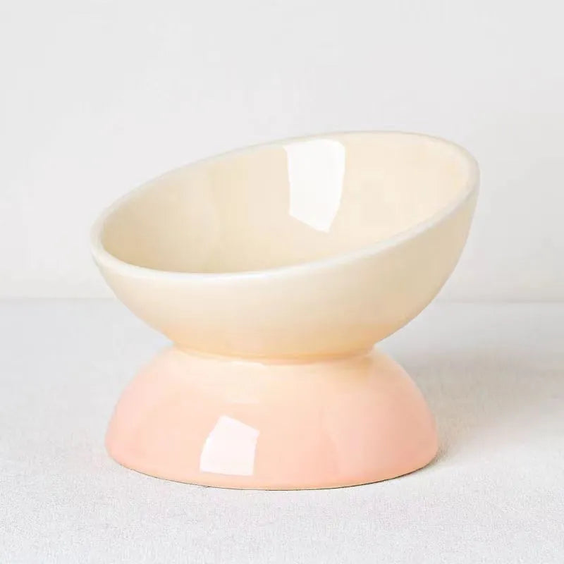 Ceramic cat bowl with oblique mouth rim, large capacity wide diameter pet tableware in gradient colour