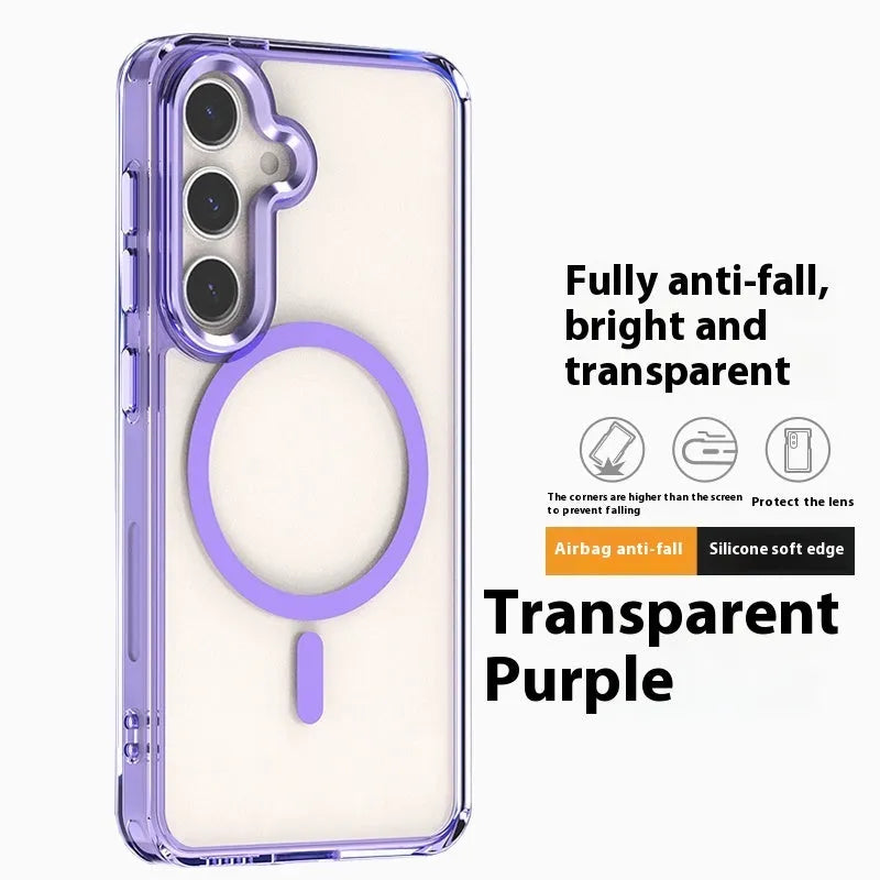 Transparent magnetic silicone phone case for Samsung Galaxy S23 series with metal lens ring