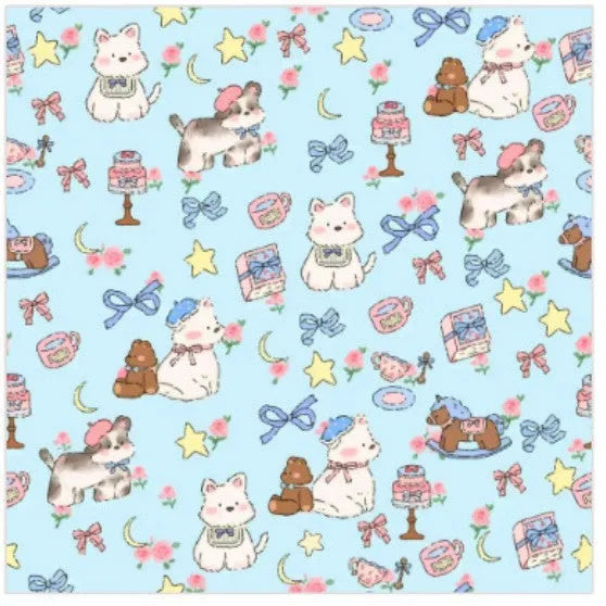 Blue cartoon puppy print nylon cosmetic bag shown in large 55cm by 55cm size.
