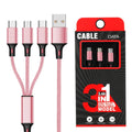 Three-in-one charging cable 1.2 metres long with TPE and nylon braid in multiple colour options