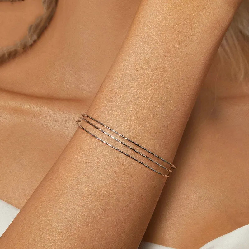 Simple multi-layer bracelet S925 sterling silver open-ended adjustable silver colour SCB273