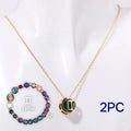 Natural stone bead necklace and matching bracelet set with silver-colour clasp on jewellery cord