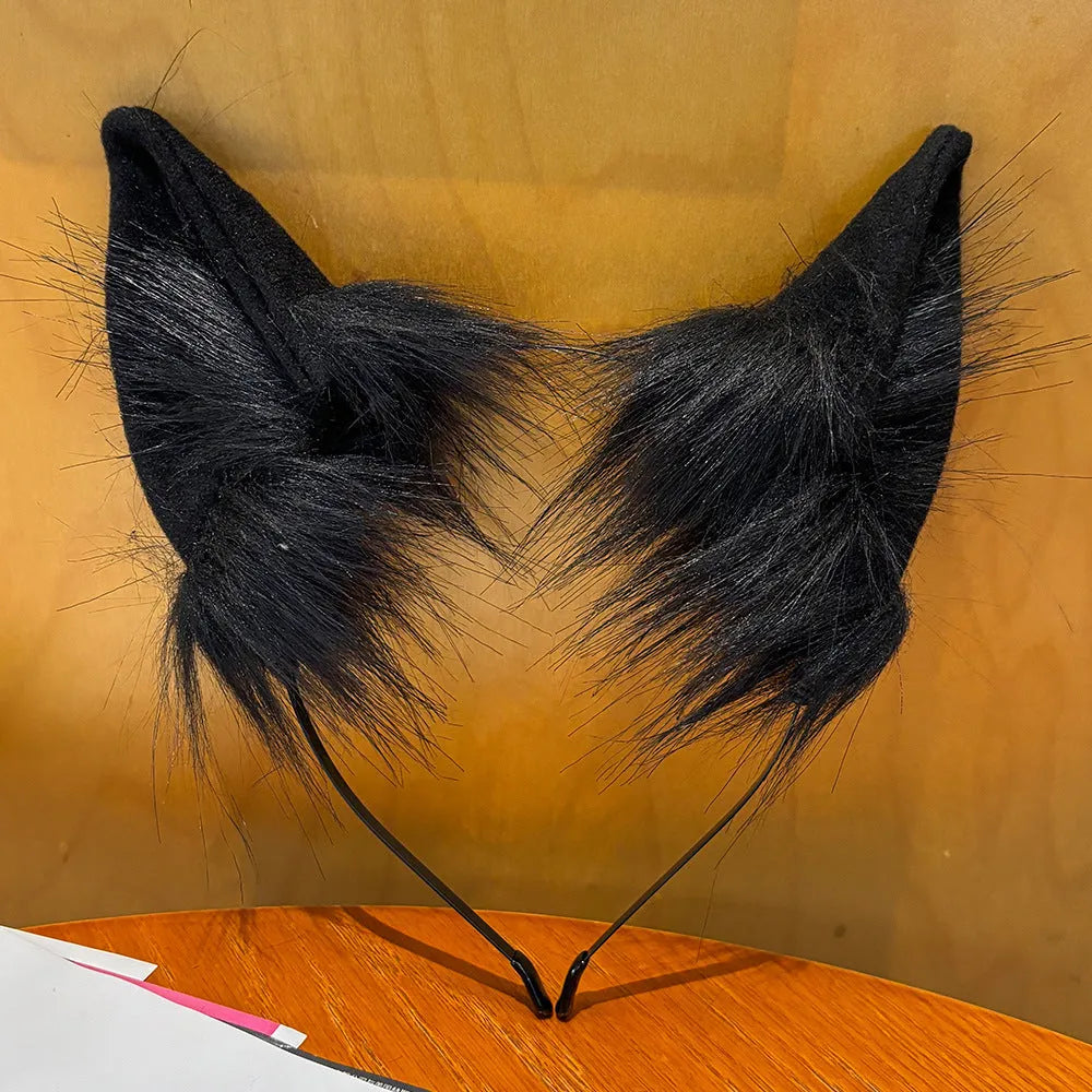 Handmade cat ears hair clasp in black and white cloth for women