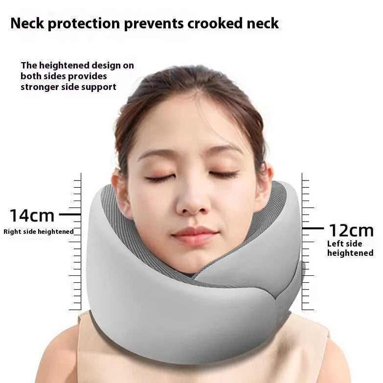 Light grey memory foam U-shaped neck pillow with a removable magnetic cloth cover