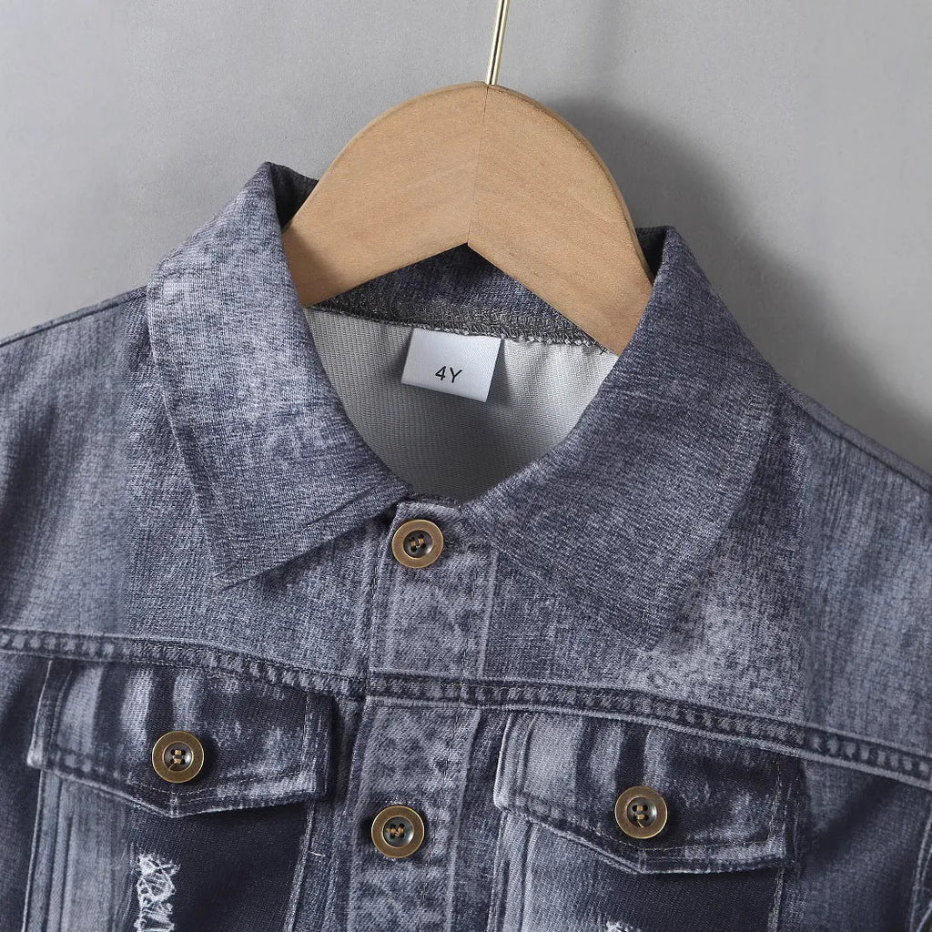 Boys grey two-piece shorts set with short-sleeved top and shorts, available in heights 4Y, 5Y, 6Y and 7Y