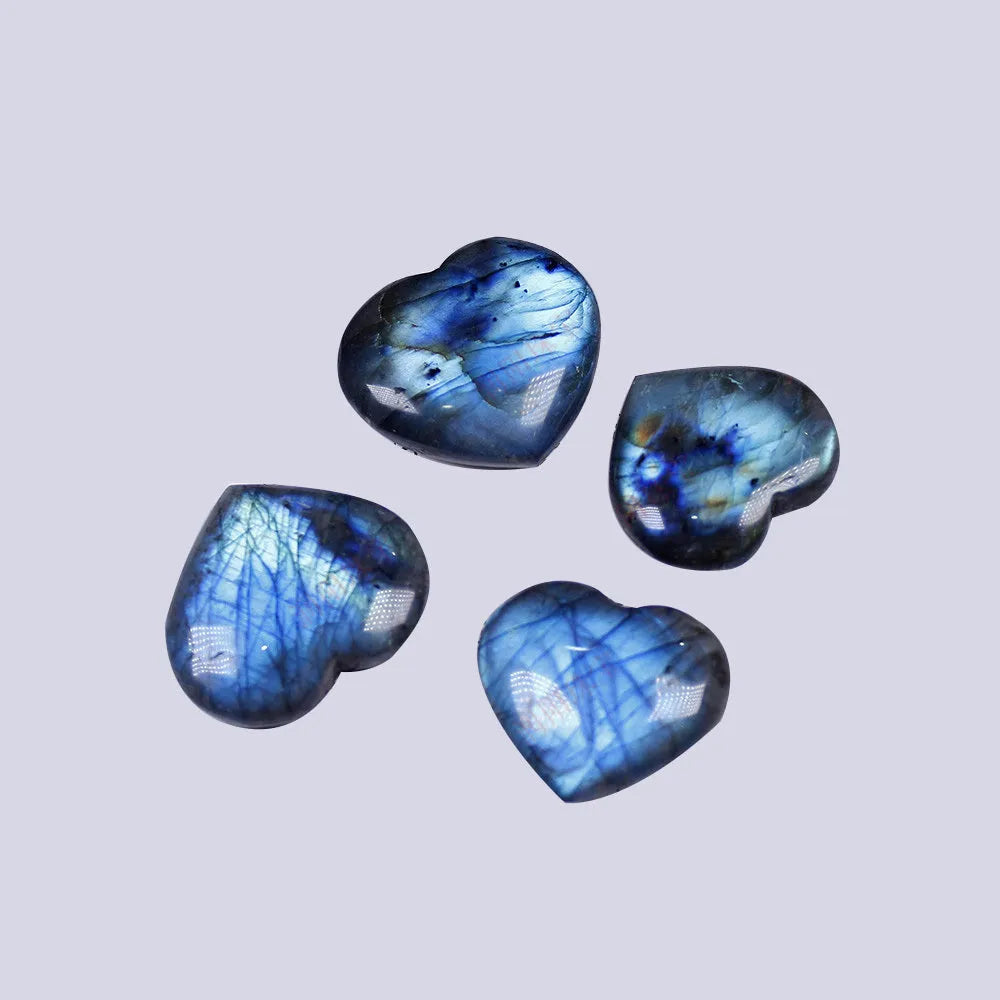 Natural feldspar crystal heart pendant with a handle design in ocean blue and moonlight colours.