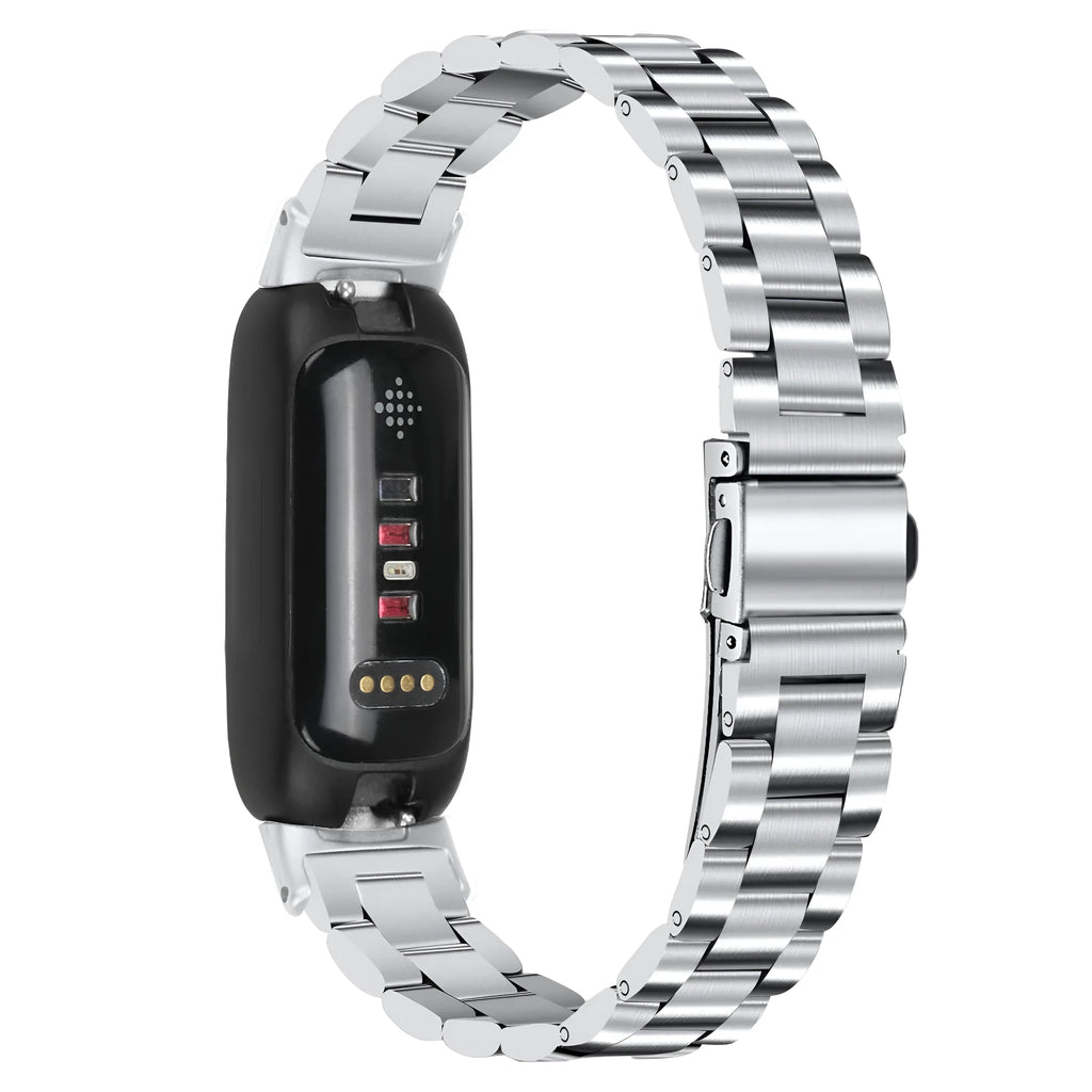 Stainless steel watch strap for Fitbit Inspire3 fitness tracker in multiple colour options showing 12mm interface
