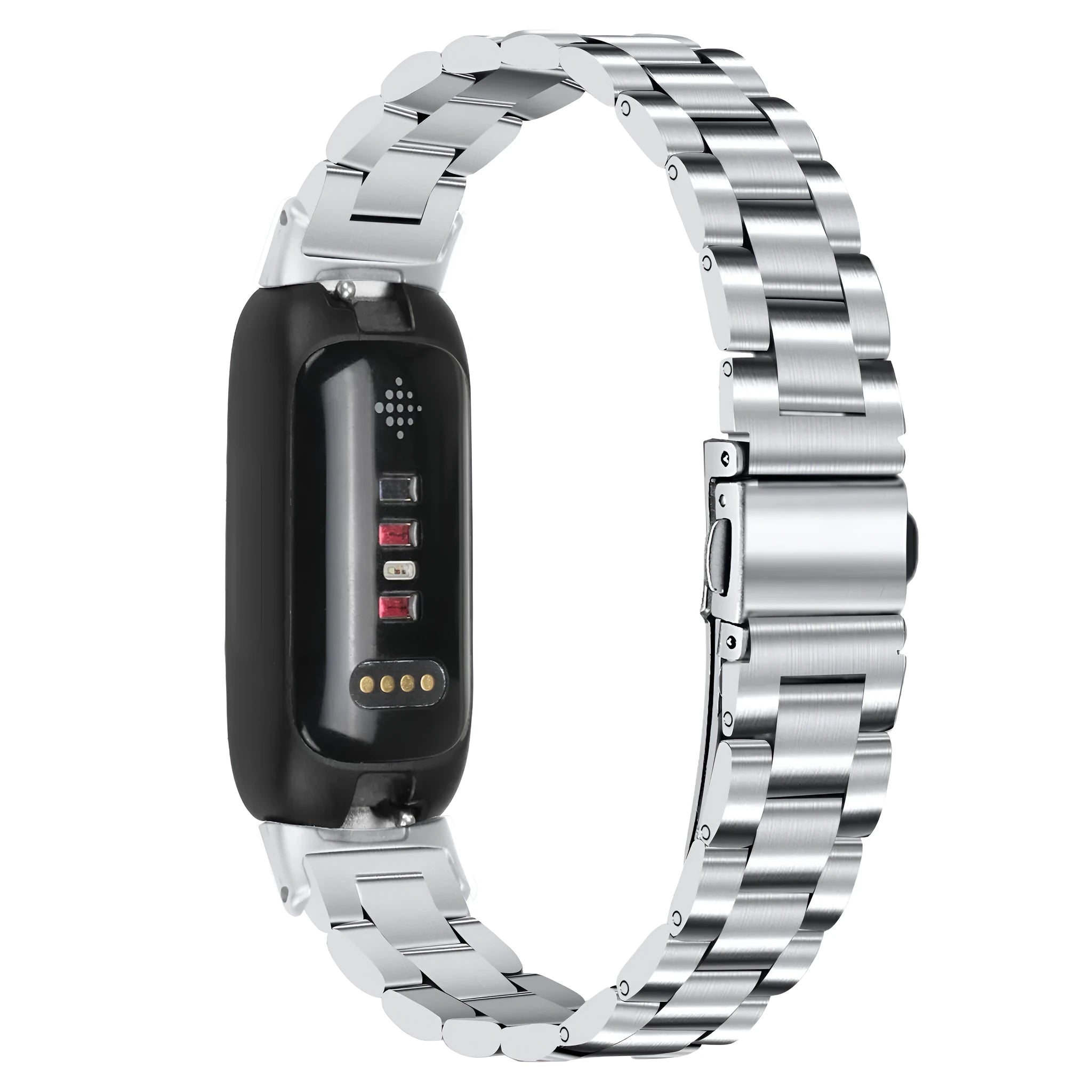Stainless steel watch strap for Fitbit Inspire3 fitness tracker in multiple colour options showing 12mm interface