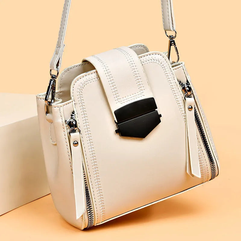 Soft PU leather women's handbag in square vertical design with sewing thread detail