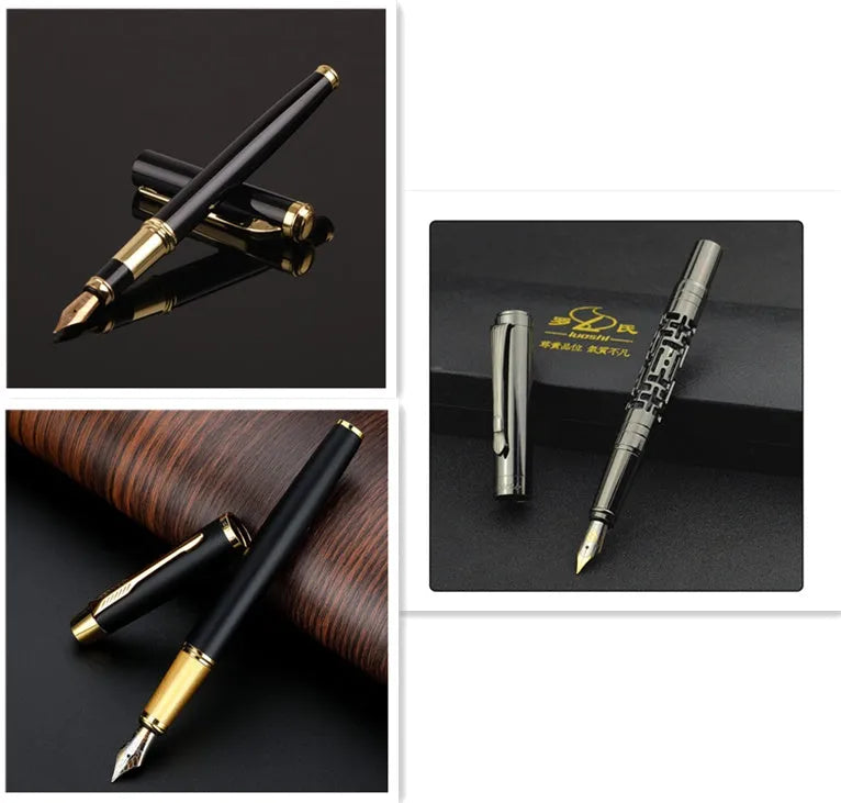 Metal shell ink pen with 0.5mm Yijin nib in red or black colour options for office and student writing