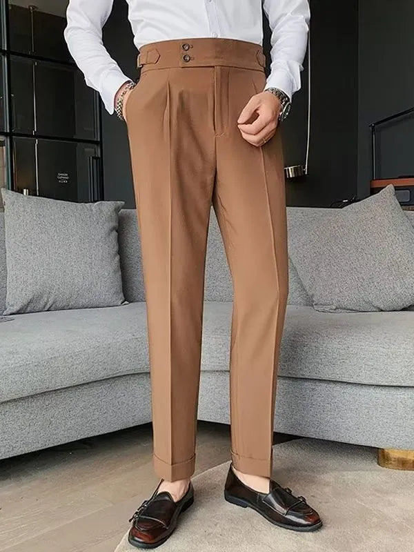 Autumn retro high waist straight casual trousers in cotton blend fabric available in four colours