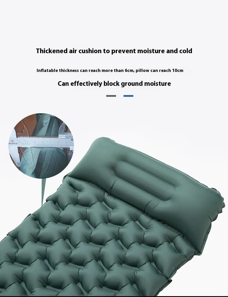 Single honeycomb press inflatable mattress in Moroccan blue colour for outdoor camping use