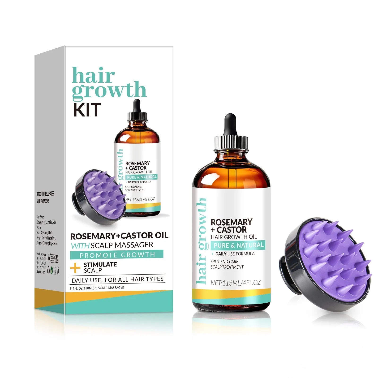 Hair treatment oil 118ml bottle with massage brush for scalp application