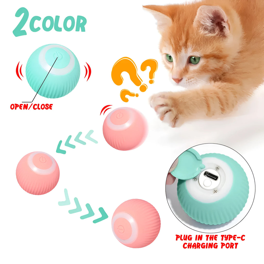 Green or pink 43mm smart obstacle avoidance rolling ball cat toy with automatic rotating motion
