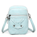 Soft PU leather retro mobile phone bag in square vertical design with woven accents and rivets