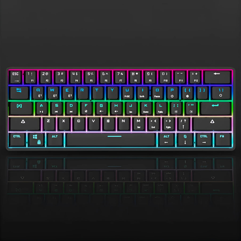 Wireless Bluetooth mechanical keyboard with colourful PBT keycaps, black colour, compact size