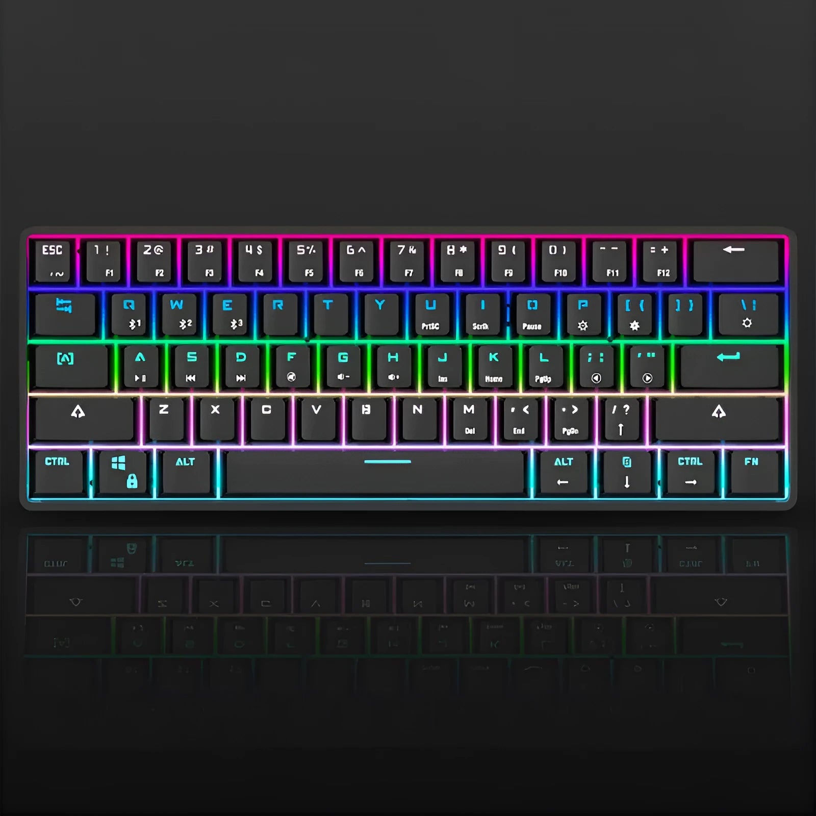 Wireless Bluetooth mechanical keyboard with colourful PBT keycaps, black colour, compact size