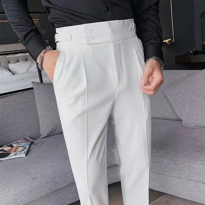 Autumn retro high waist straight casual trousers in cotton blend fabric available in four colours