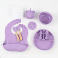 Silicone baby feeding set with snack catcher bib in Nordic style with purple and other colour options