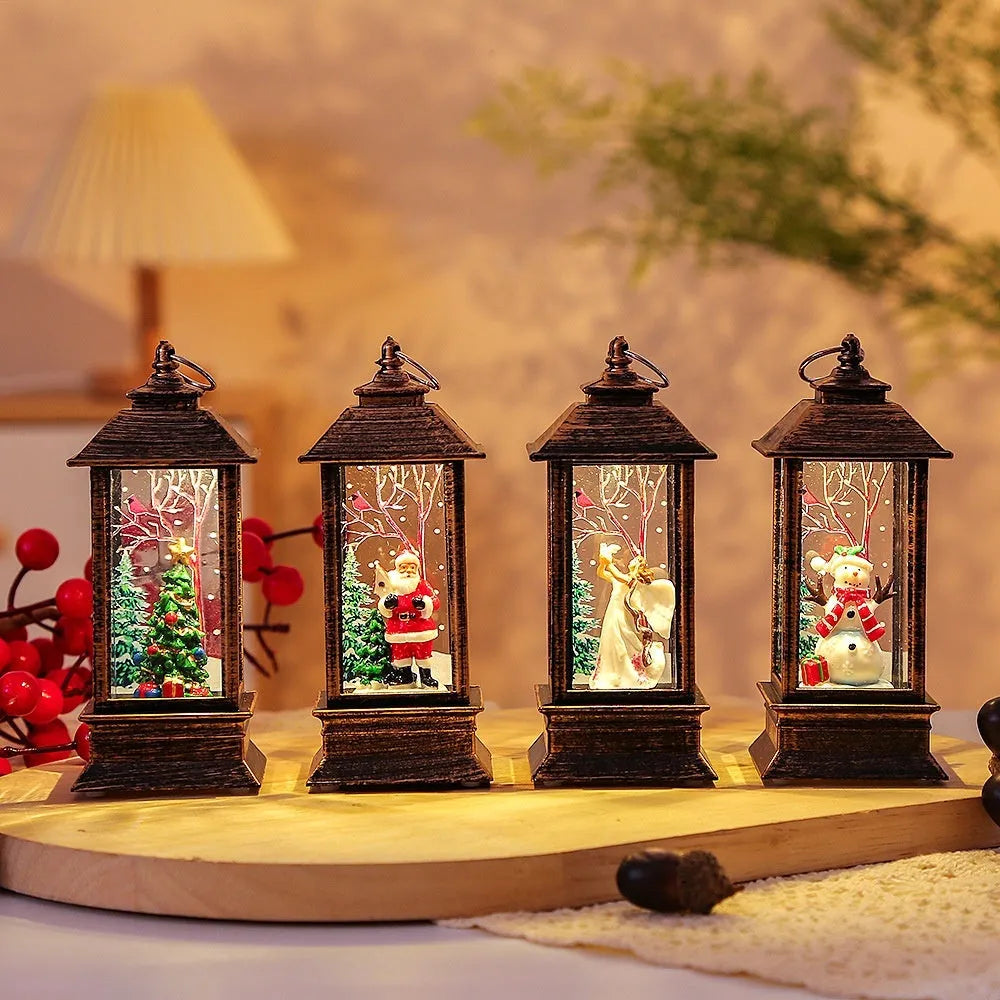 Christmas portable oil lamp with Santa Claus LED design in gold colour on white background