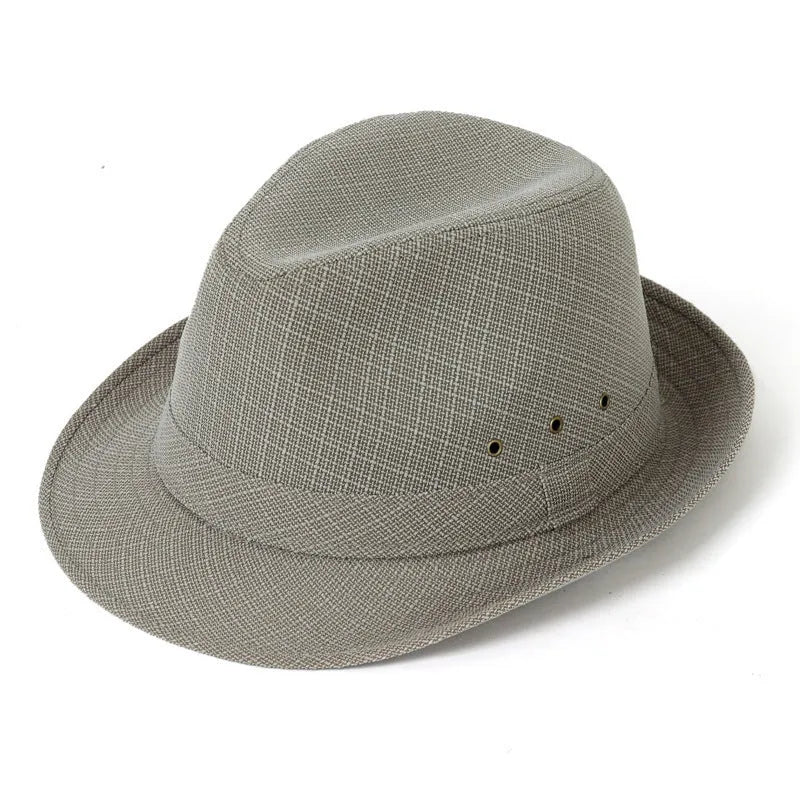 A classic brown fedora hat for men on a wooden stand, showing its structured crown and medium-width brim.