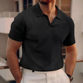 Men's slim-fit lapel collar T-shirt with a heavy waffle texture, shown in a solid colour.