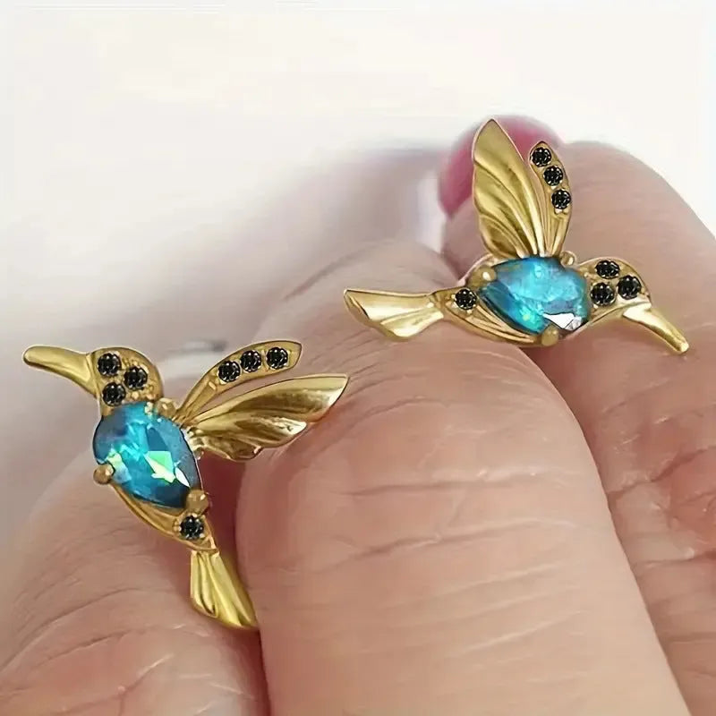 Bird hanging long style earrings with mixed zirconium wing design in alloy construction