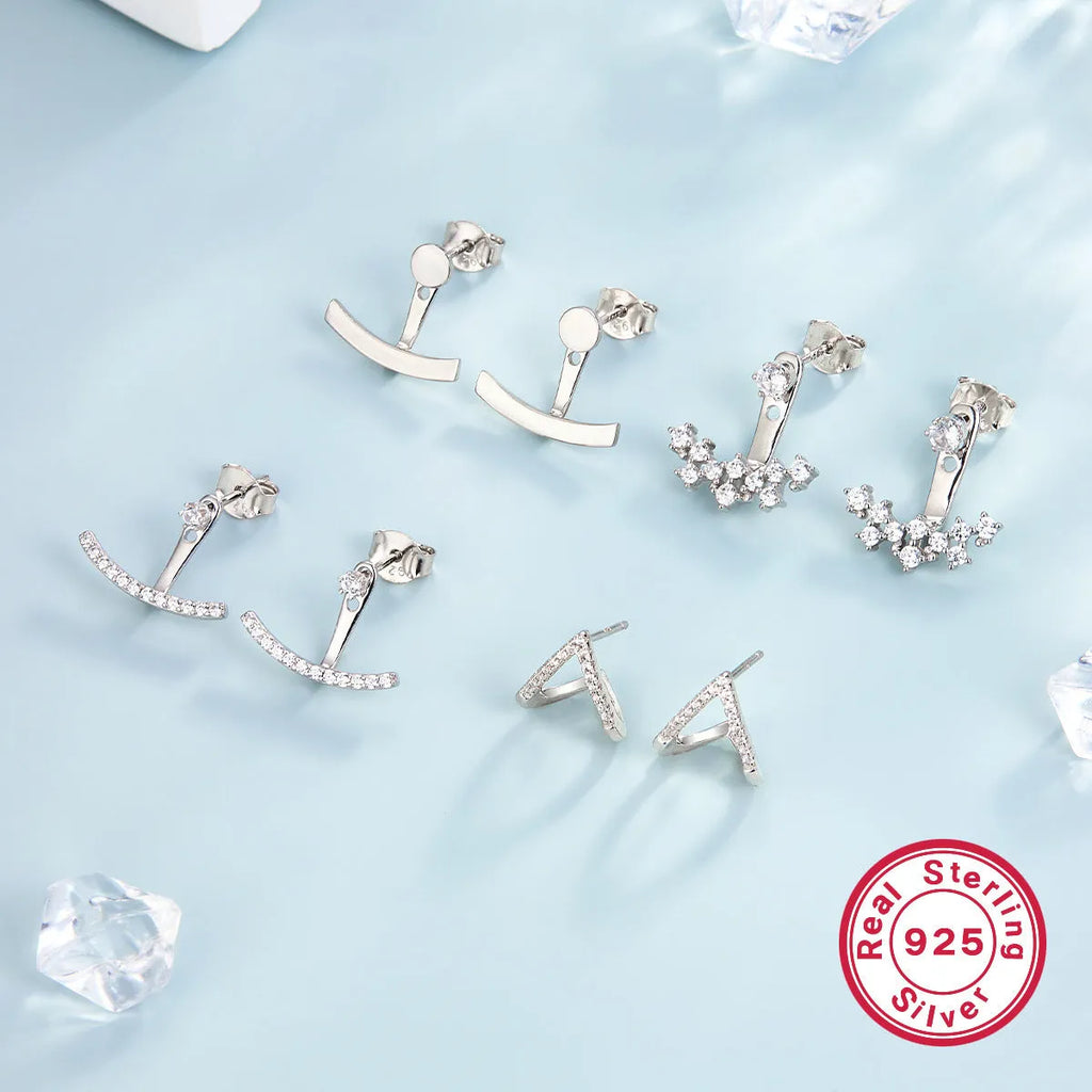 925 sterling silver geometric U-shaped smile earrings with diamond-embedded gang drill elements, four style options