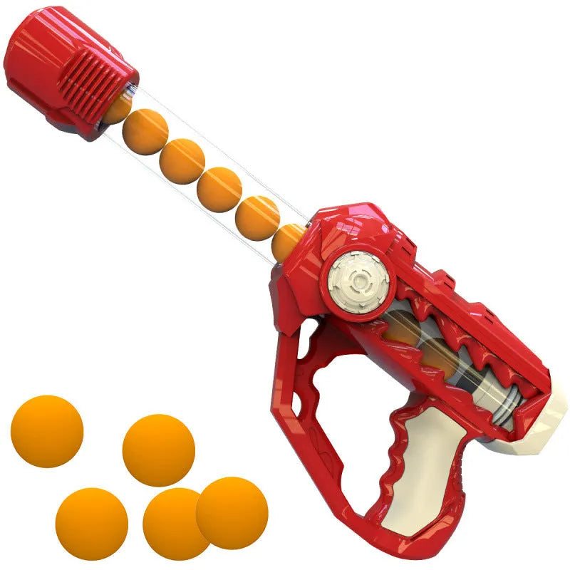 Children's toy soft bullet gun in red with foam balls for manual continuous shooting