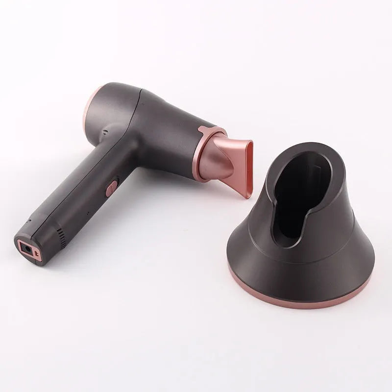 Wireless hair dryer in gray with two speed buttons and UK plug, for dormitory or outdoor use