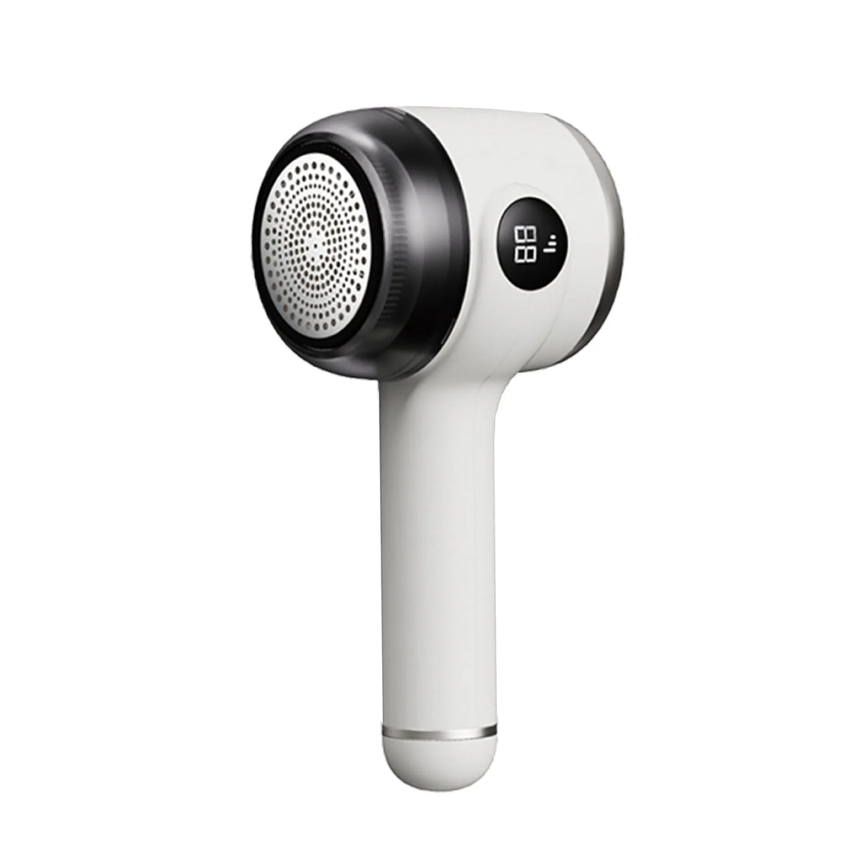 Rechargeable fur ball trimmer in white or purple with ABS body and charging cable for household fabric care