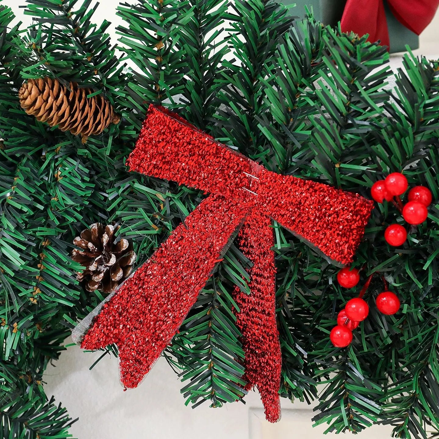 Christmas rattan pine cone bow decorative showcase with European style design